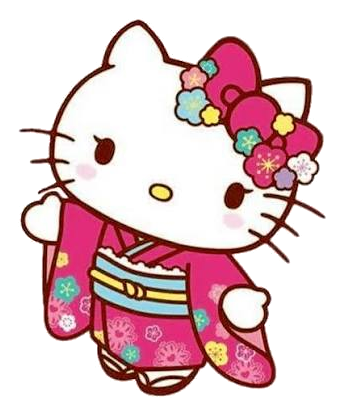 Hello Kitty en kimono rose fleuri avec un nœud