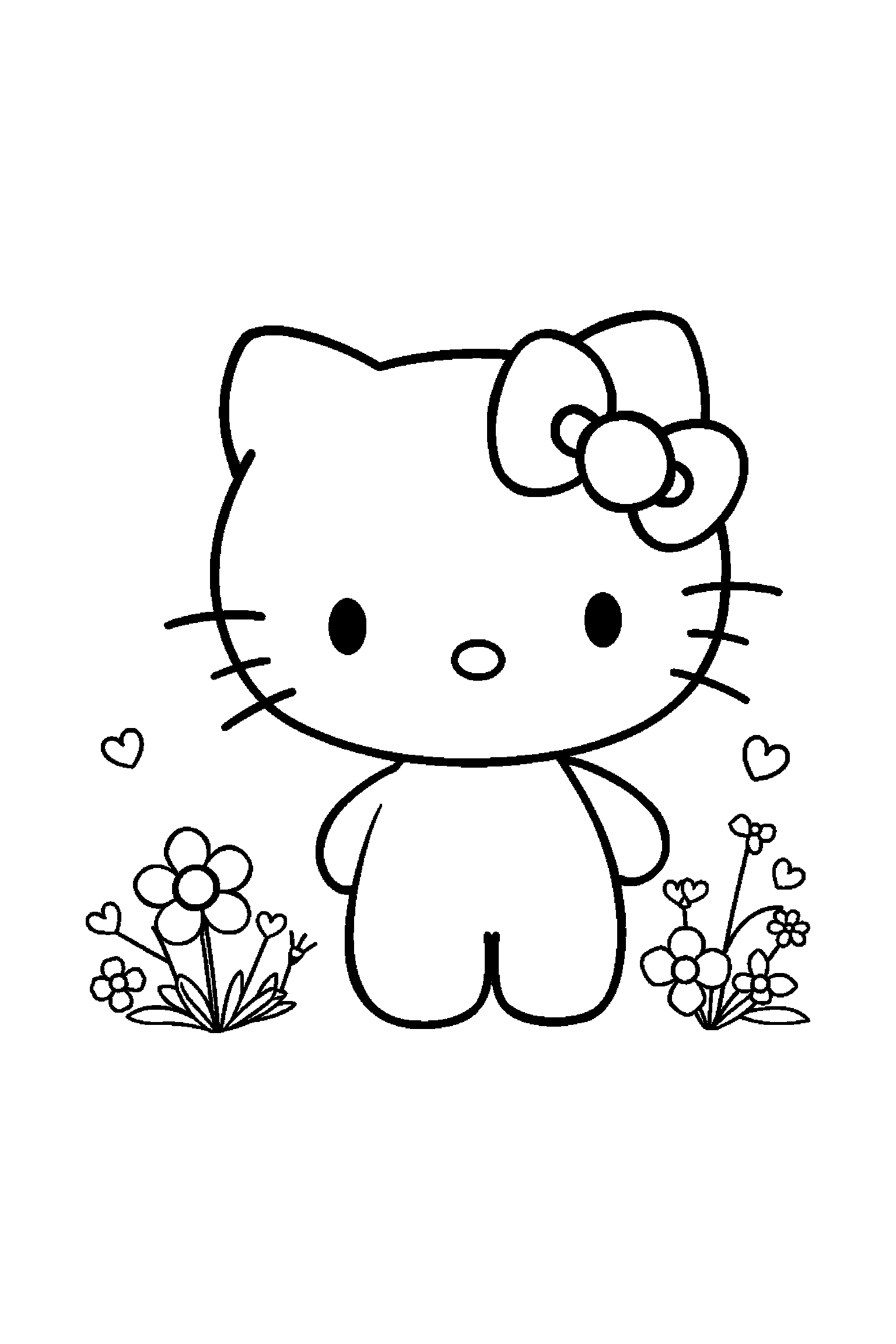 Coloriage Hello Kitty gratuit à imprimer : portrait facile avec Kuromi et de grands contours