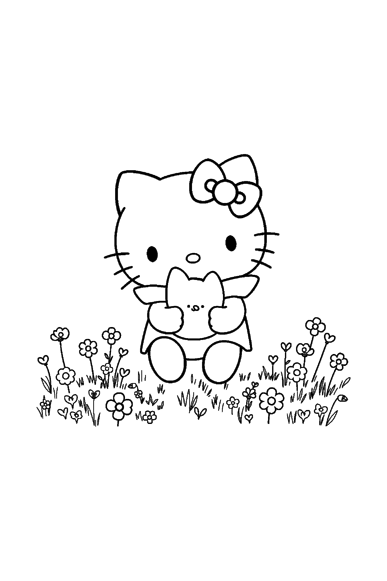 Coloriage Hello Kitty gratuit à imprimer : Cinnamoroll tenant un ours en peluche