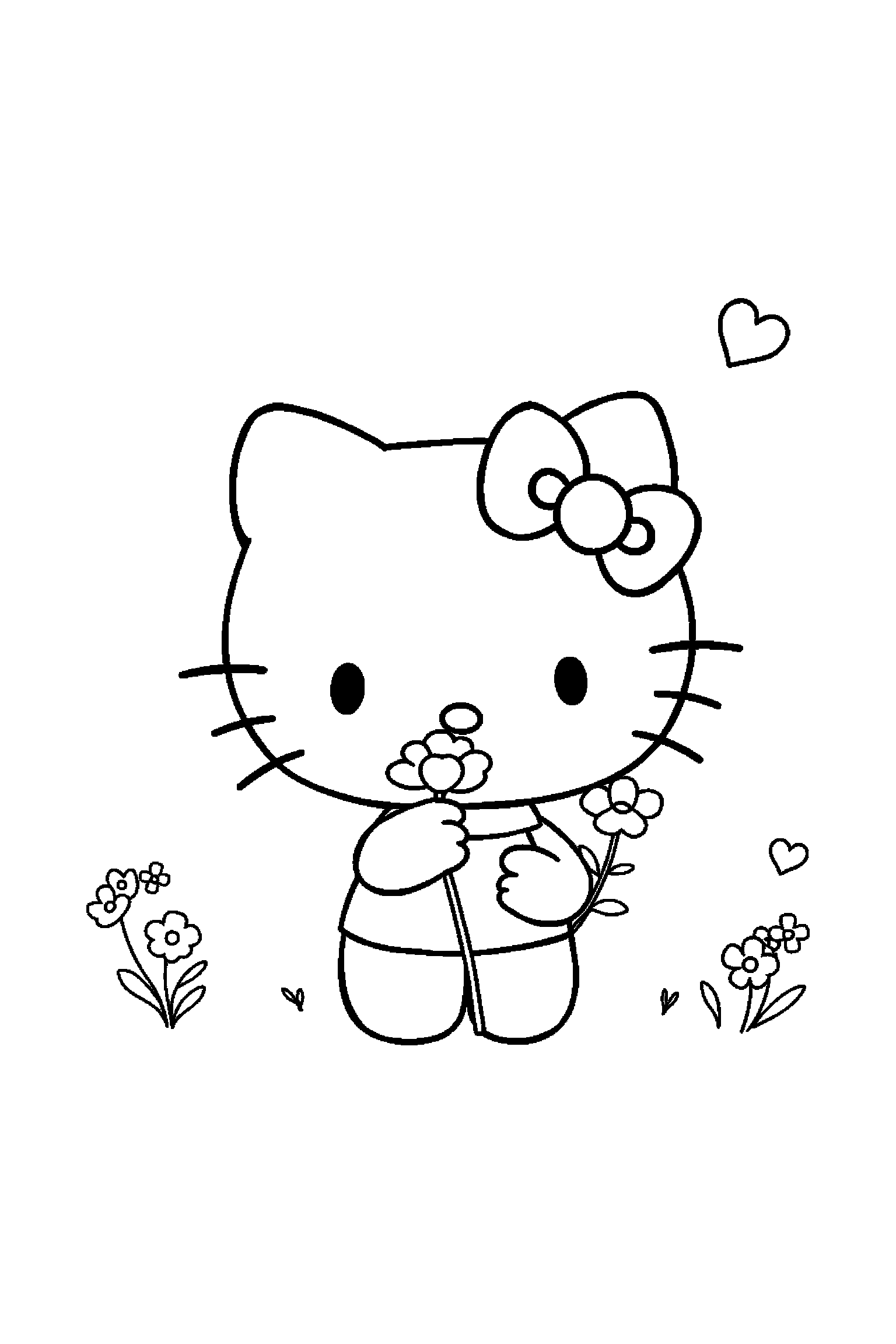Coloriage Hello Kitty gratuit à imprimer : Kuromi tenant une fleur
