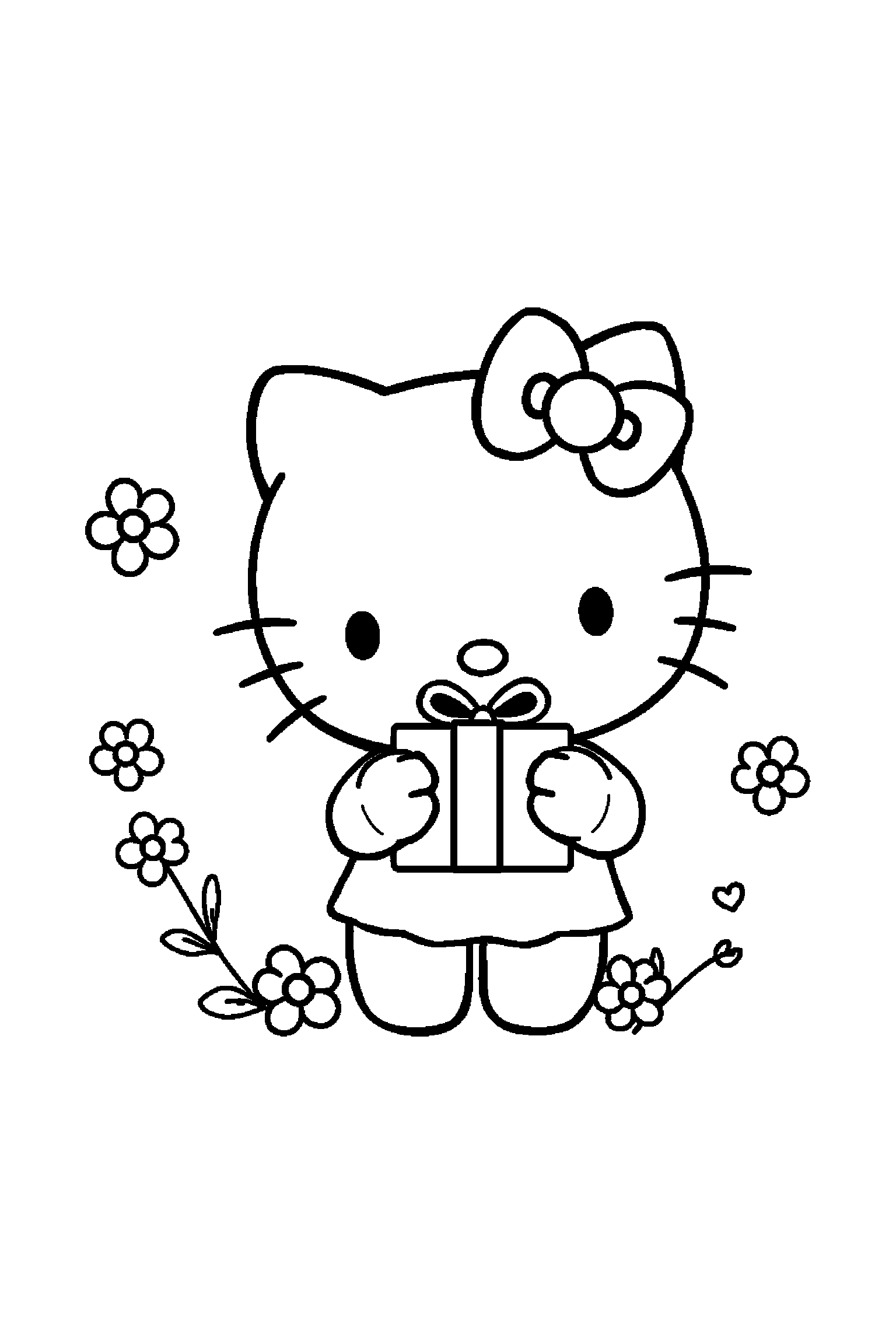 Coloriage Hello Kitty gratuit à imprimer : Keroppi avec un cadeau fermé