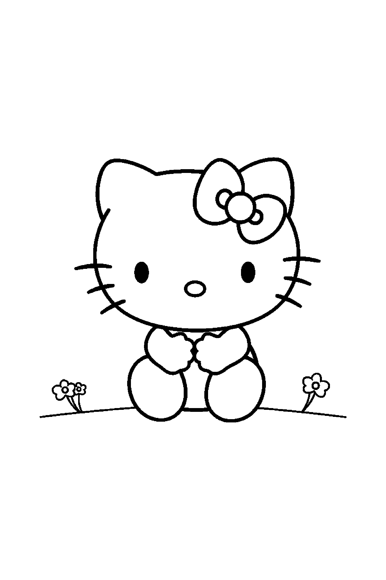Coloriage Hello Kitty gratuit à imprimer : Hello Kitty en pose calme avec les deux pieds au sol