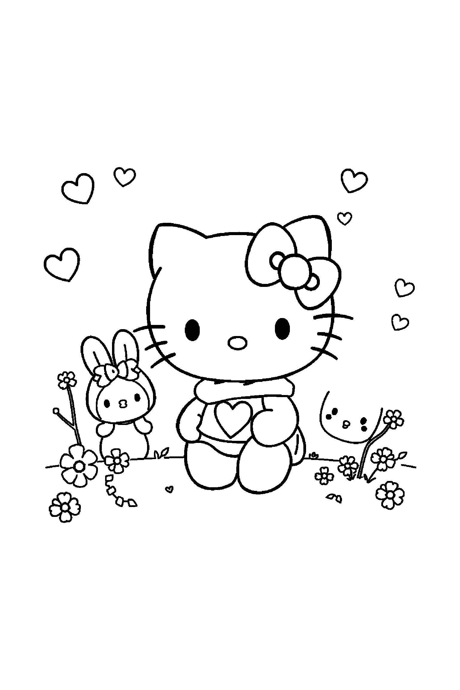 Coloriage Hello Kitty gratuit à imprimer : Kuromi en petite scène d'aventure