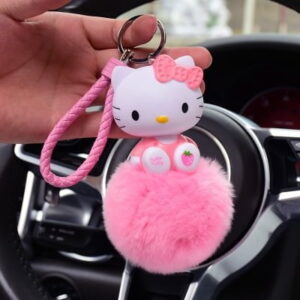 Porte-clés Hello Kitty pom-pom rose