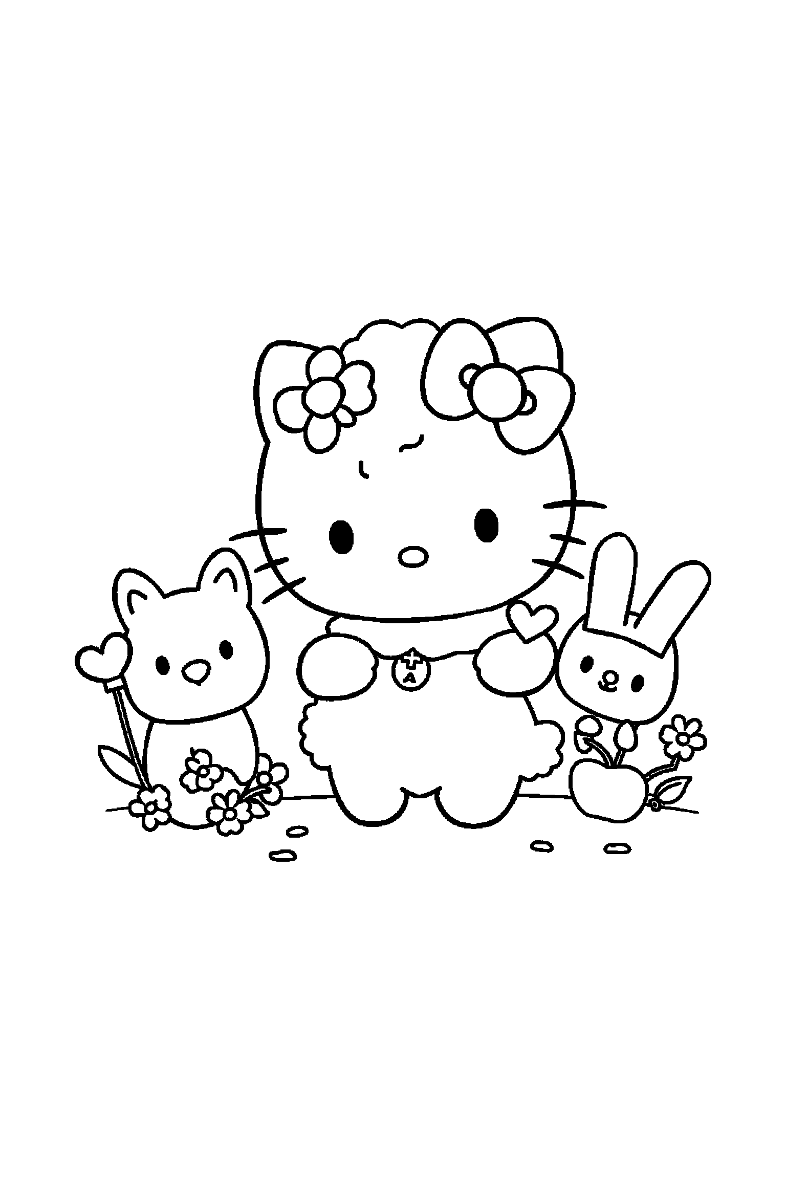 Coloriage Hello Kitty gratuit à imprimer : Pompompurin avec deux accessoires à colorier