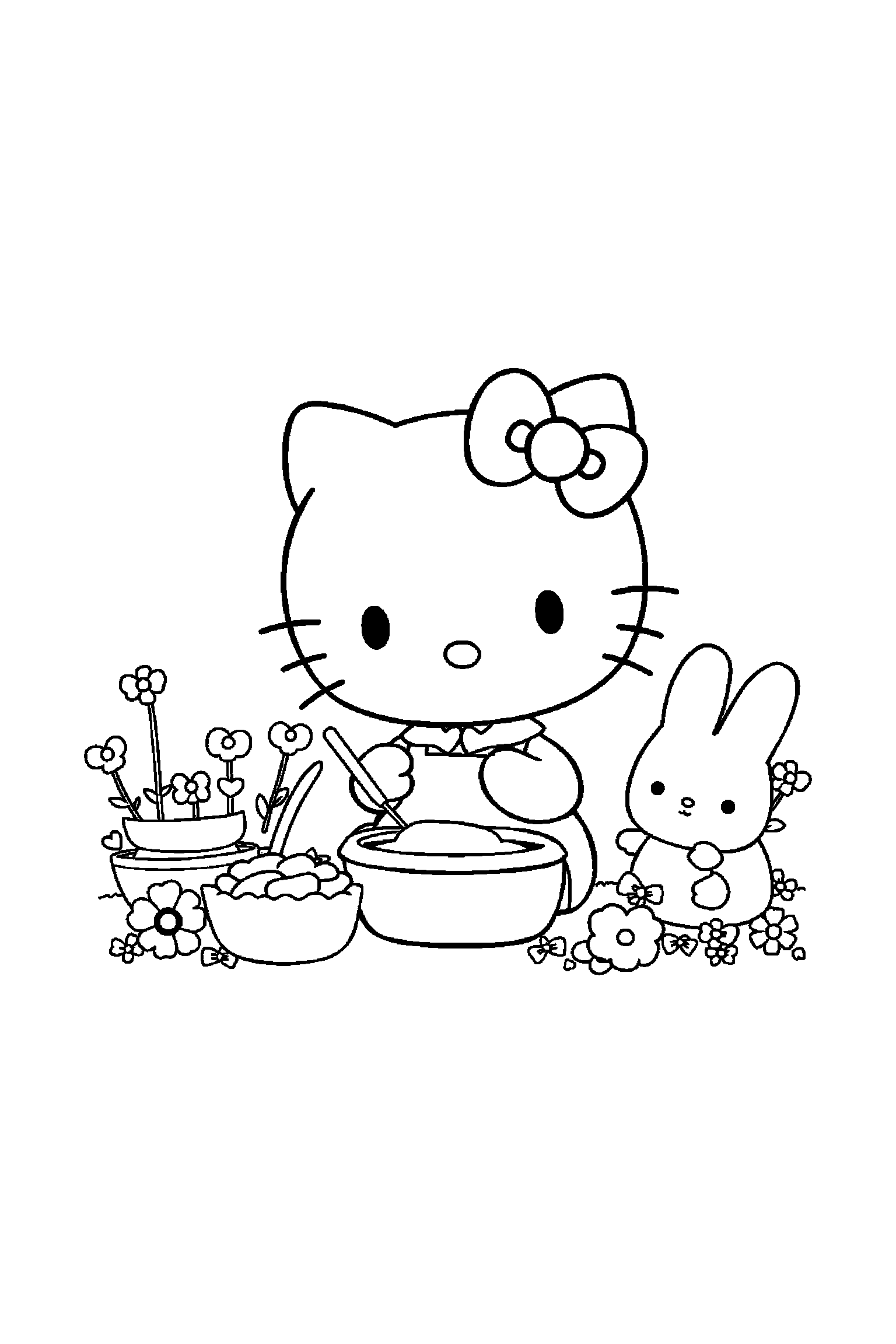 Coloriage Hello Kitty gratuit à imprimer : Badtz-Maru qui prépare une activité