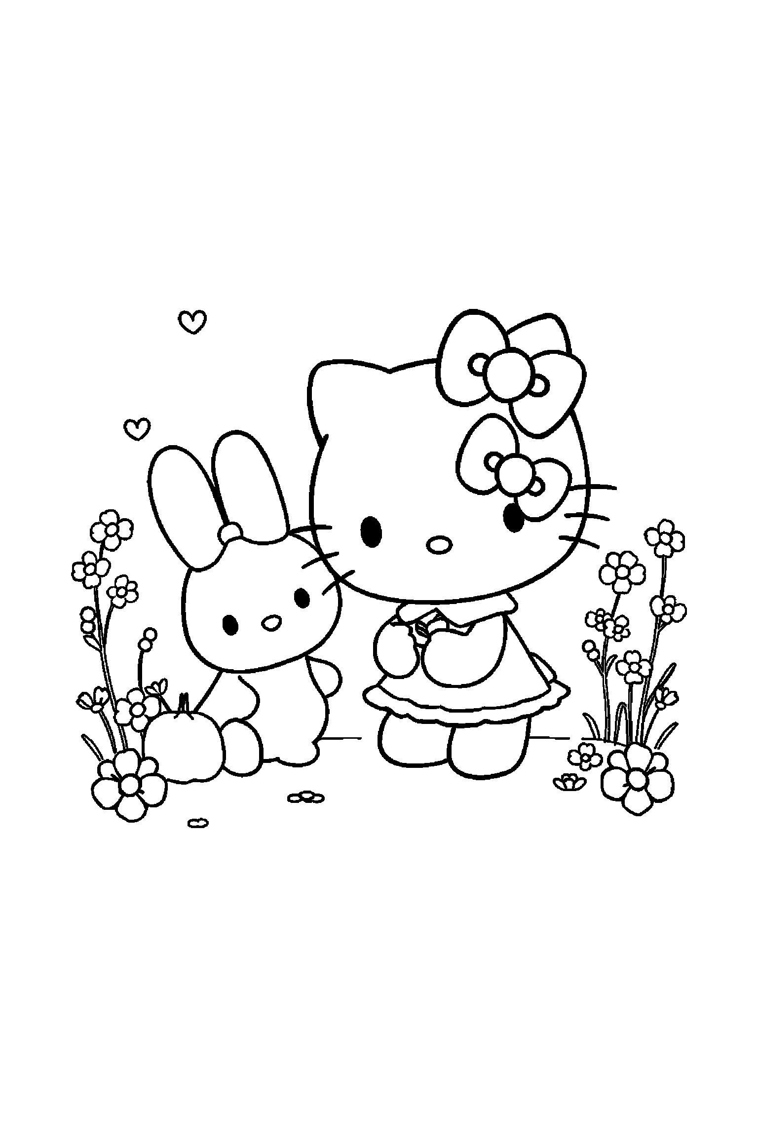 Coloriage Hello Kitty gratuit à imprimer : My Melody avec un autre personnage de son univers