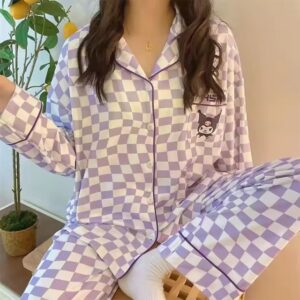 Pyjama Kuromi à carreaux en coton