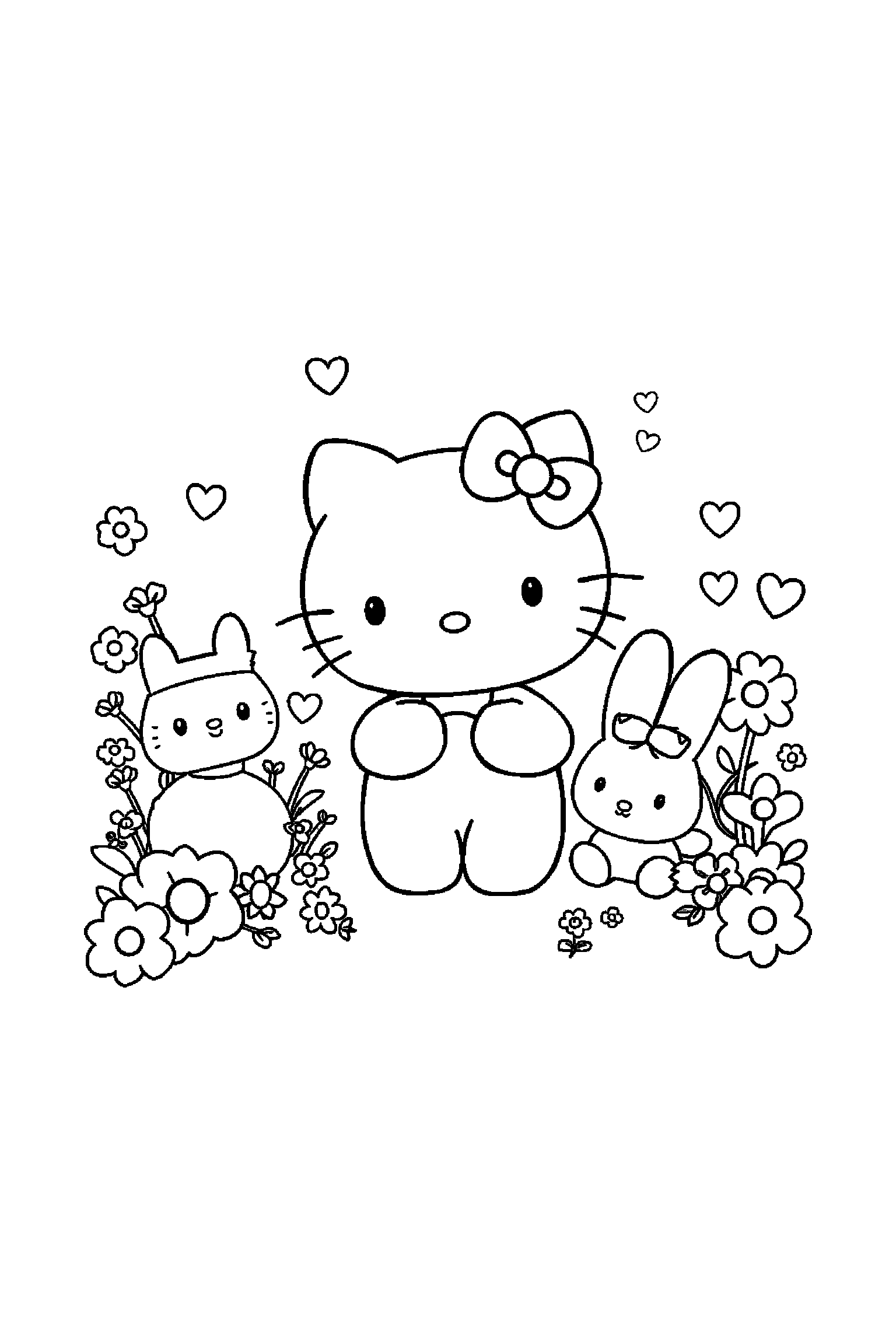 Coloriage Hello Kitty gratuit à imprimer : Cinnamoroll au milieu de grands éléments faciles