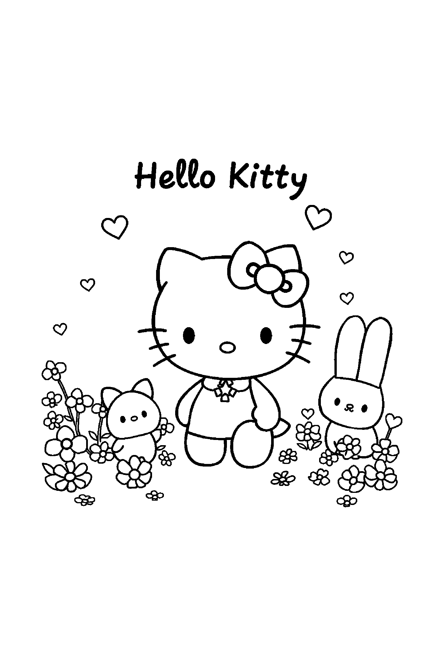 Coloriage Hello Kitty gratuit à imprimer : Hello Kitty avec une grande forme à remplir
