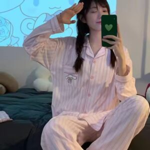 Pyjama Cinnamoroll rayé rose coton