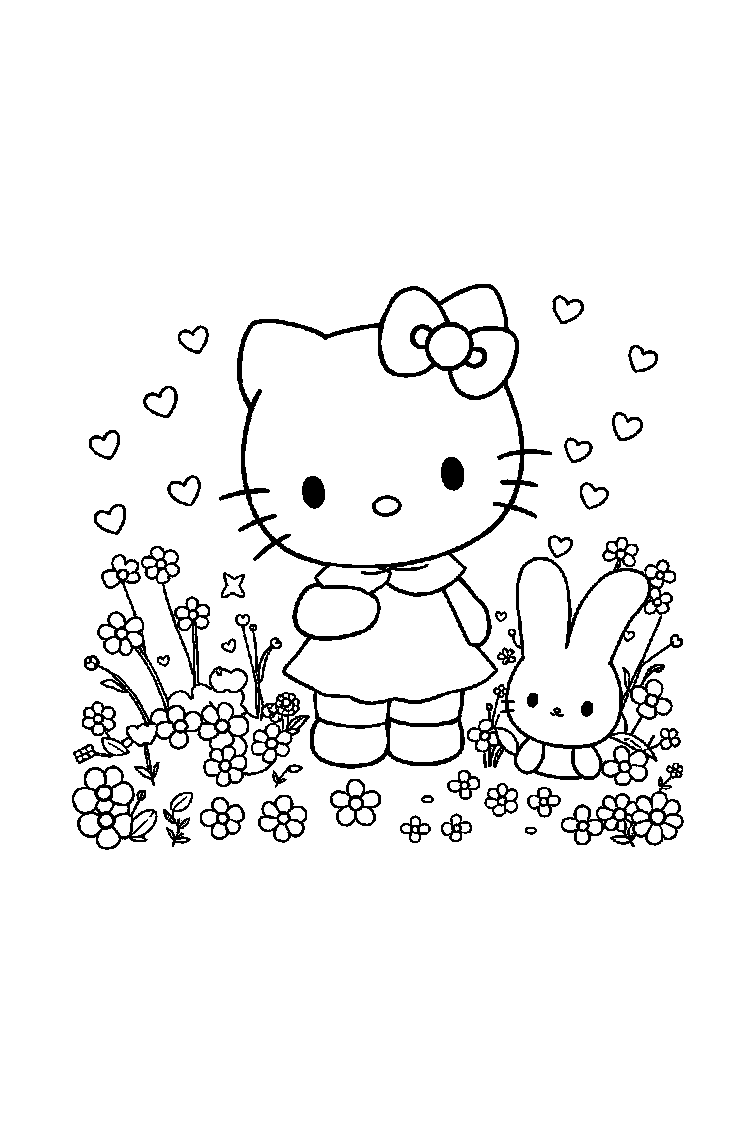 Coloriage Hello Kitty gratuit à imprimer : Kuromi avec une collection de petits éléments