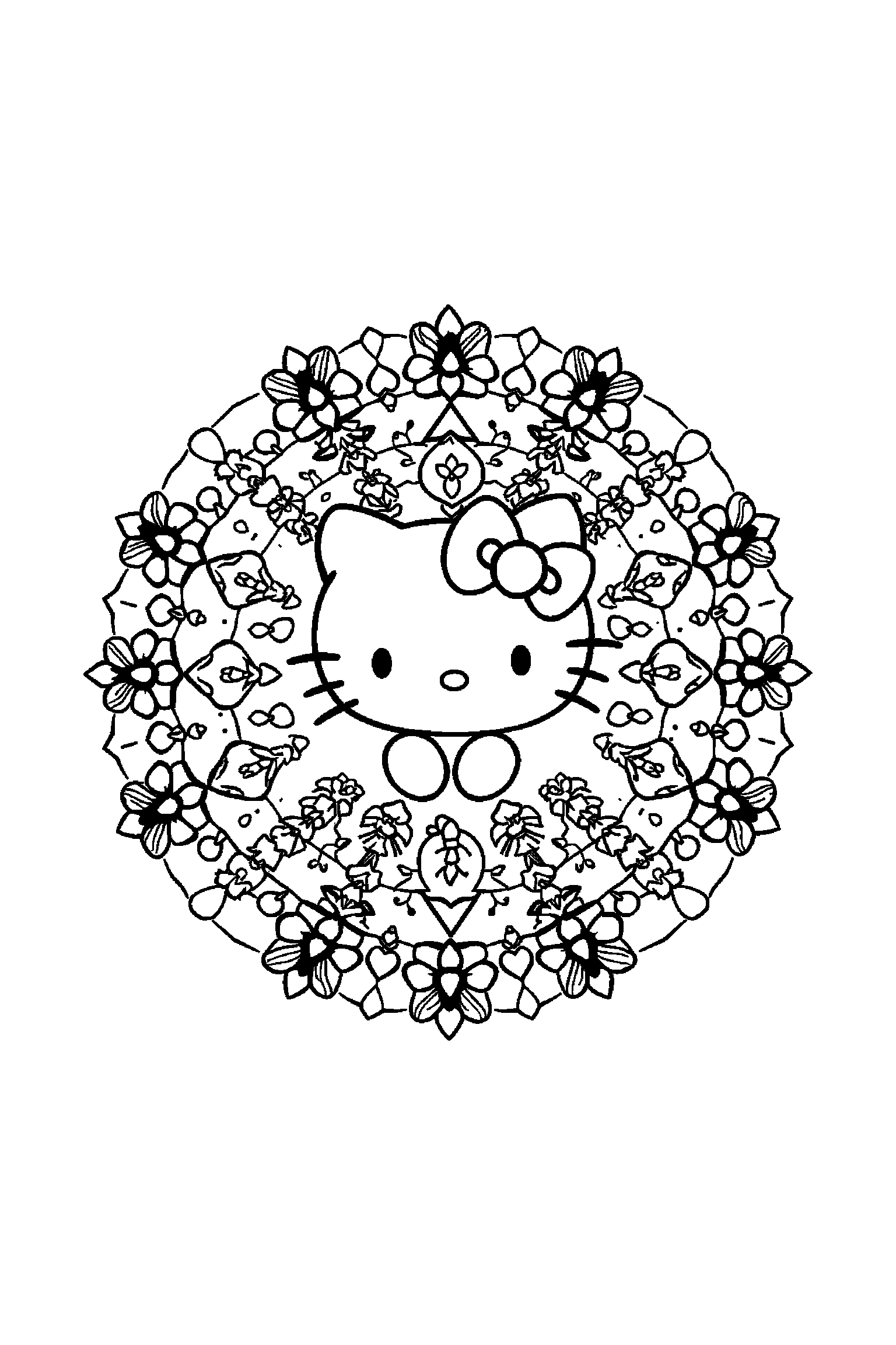 Coloriage Hello Kitty gratuit à imprimer : mandala Hello Kitty avec My Melody au centre