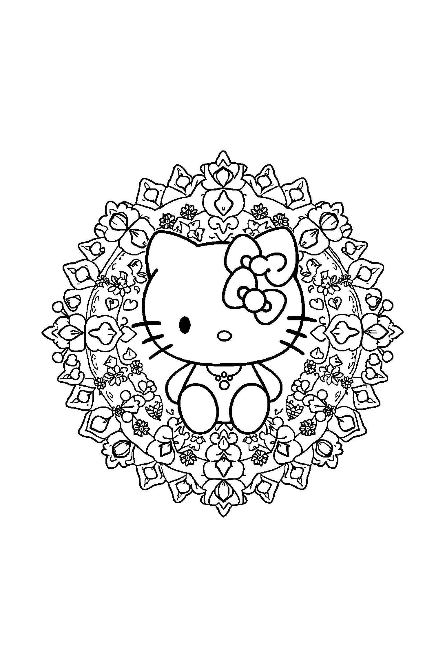 Coloriage Hello Kitty gratuit à imprimer : Cinnamoroll avec un cadre ornemental plein de motifs