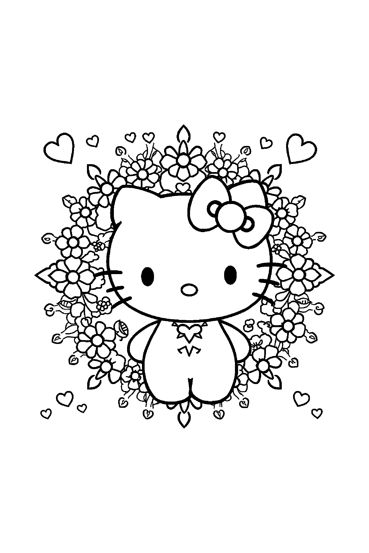 Coloriage Hello Kitty gratuit à imprimer : poster détaillé avec Pompompurin et des motifs fraises