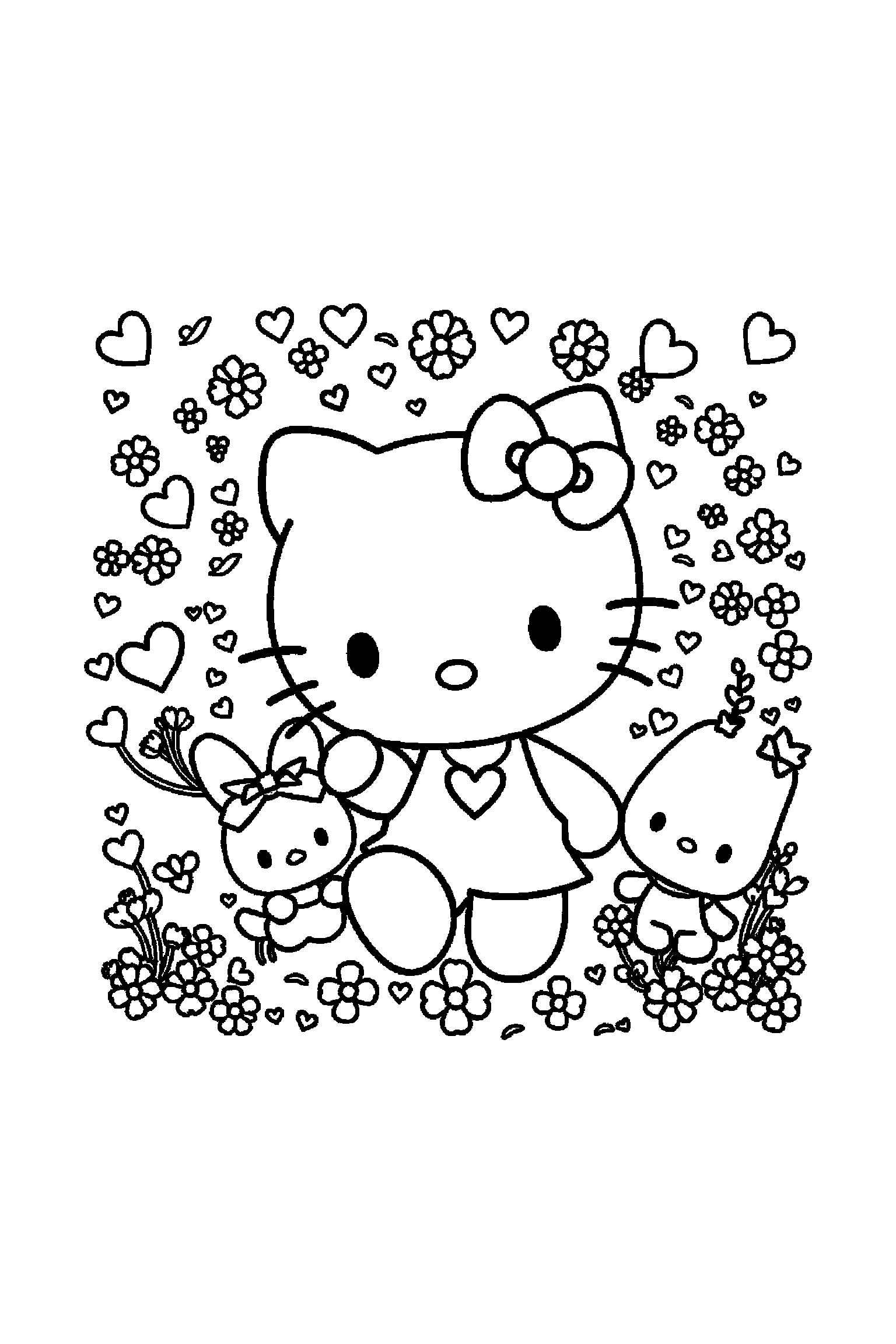 Coloriage Hello Kitty gratuit à imprimer : Hello Kitty dans une scène d'action complexe
