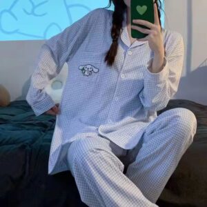 Pyjama Cinnamoroll carreaux bleu coton