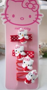 Barrette et élastique cheveux Hello Kitty rouge