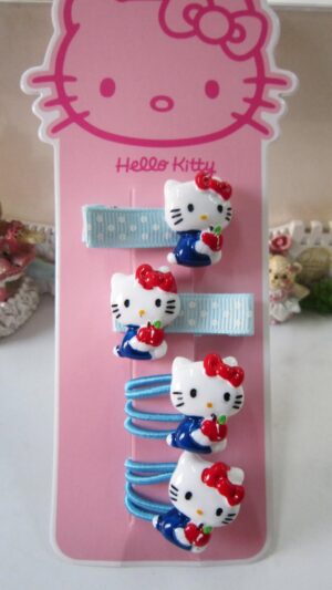 Barrette et élastique cheveux Hello Kitty bleu