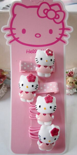 Barrette et élastique Hello Kitty rose clair