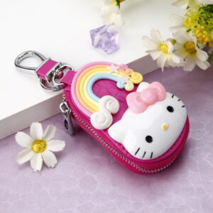Porte-clés Hello Kitty cuir rouge arc-en-ciel