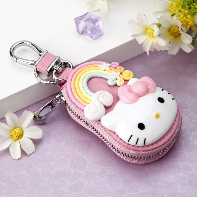 Porte-clés Hello Kitty cuir rose arc-en-ciel