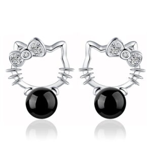 Boucle d'oreille Hello Kitty agate noire