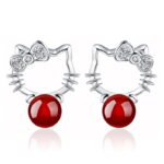 Boucles d’oreilles Hello Kitty perle agate rouge