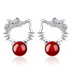 Boucles d’oreilles Hello Kitty perle agate rouge