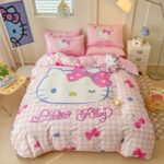 Parure de lit Hello Kitty carreaux rose